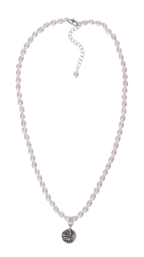 Rococo Freshwater Rice Pearl Necklace with Antique Indian Amulet